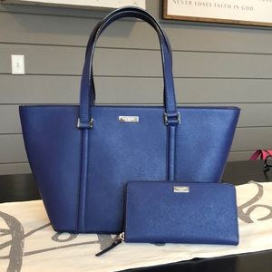 Kate Spade navy blue tote and wallet